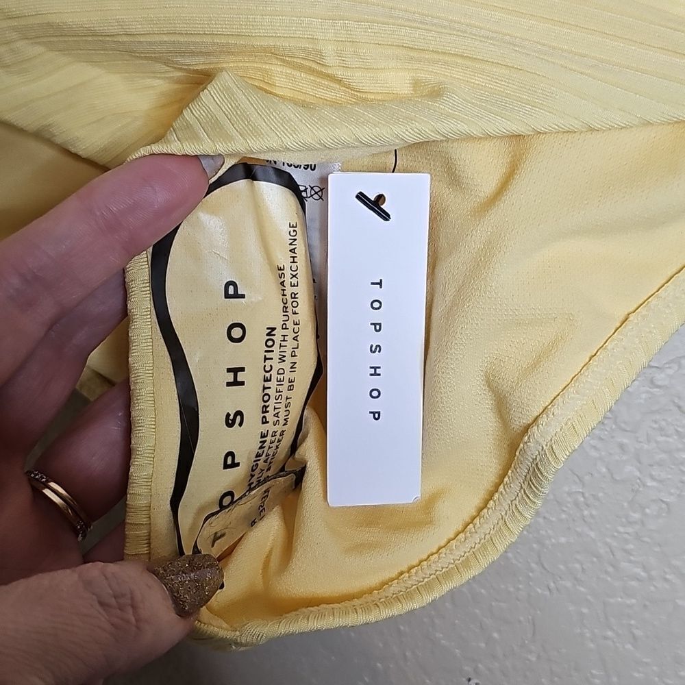NWT Topshop Yellow Ribbed Bikini Set One Shoulder Top 8 top/6 Bottom - Picture 7 of 9
